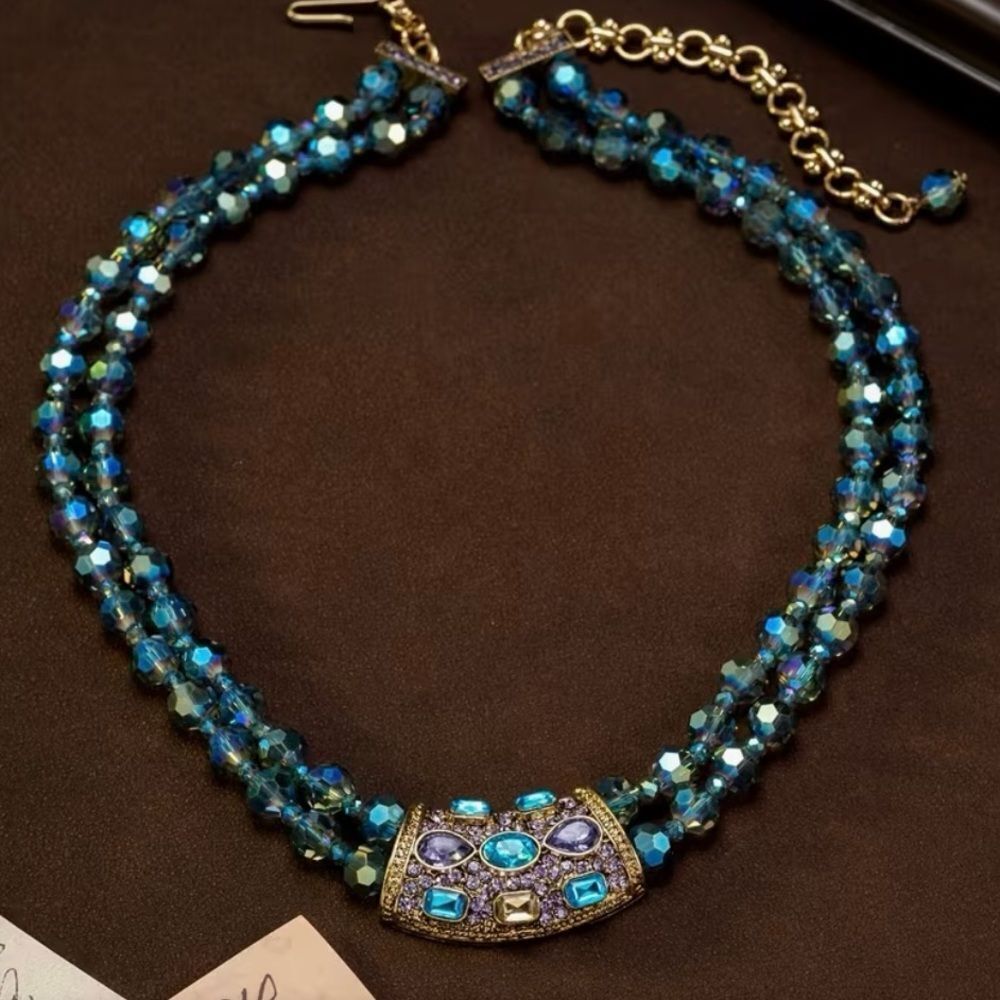 🩵 NEW Elegant Blue and Purple Crystal Beaded Necklace 🩵 - Picture 3 of 6